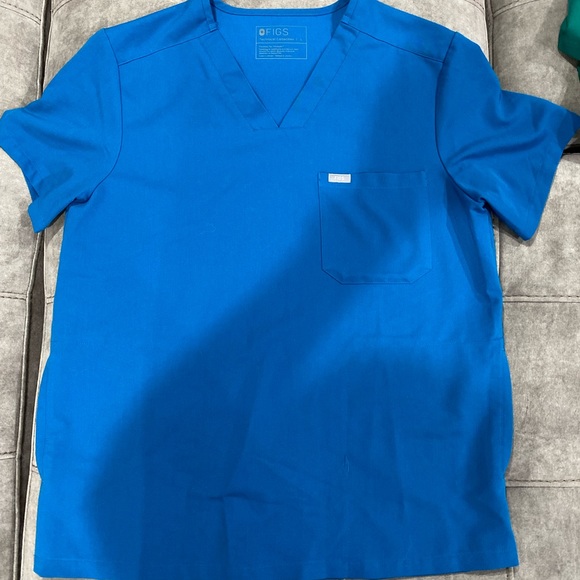 Figs Other - Large 3 Pocket Blue Scrub Top